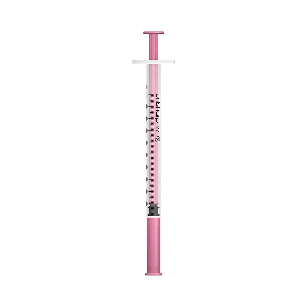 Seringue et aiguille Unisharp rose 1 ml 0,5 pouce 27 g u100