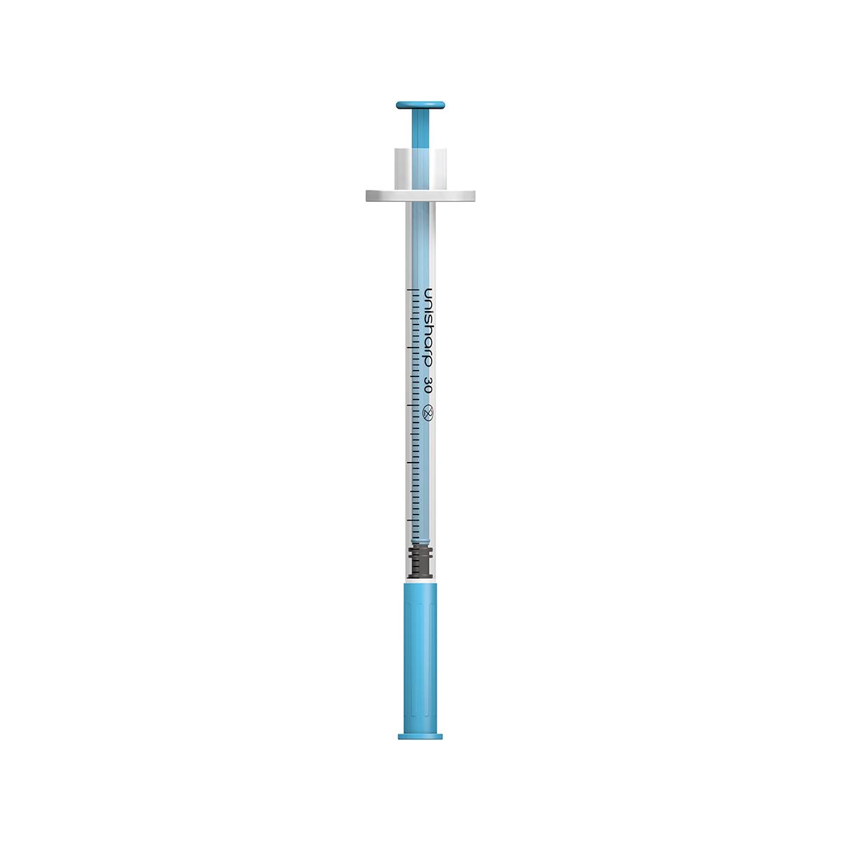 Seringue et aiguille Unisharp bleues 0,5 ml 0,5 pouce 30 g u100