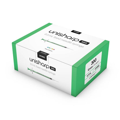 Seringue et aiguille Unisharp vertes 0,5 ml 0,5 pouce 30 g u100