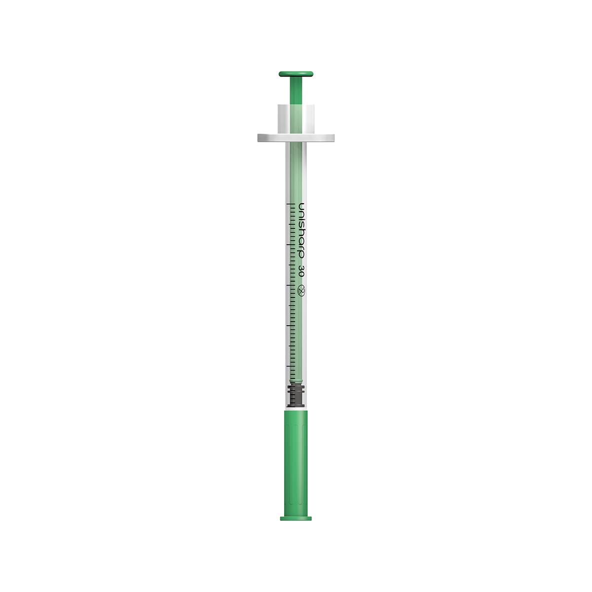 Seringue et aiguille Unisharp vertes 0,5 ml 0,5 pouce 30 g u100