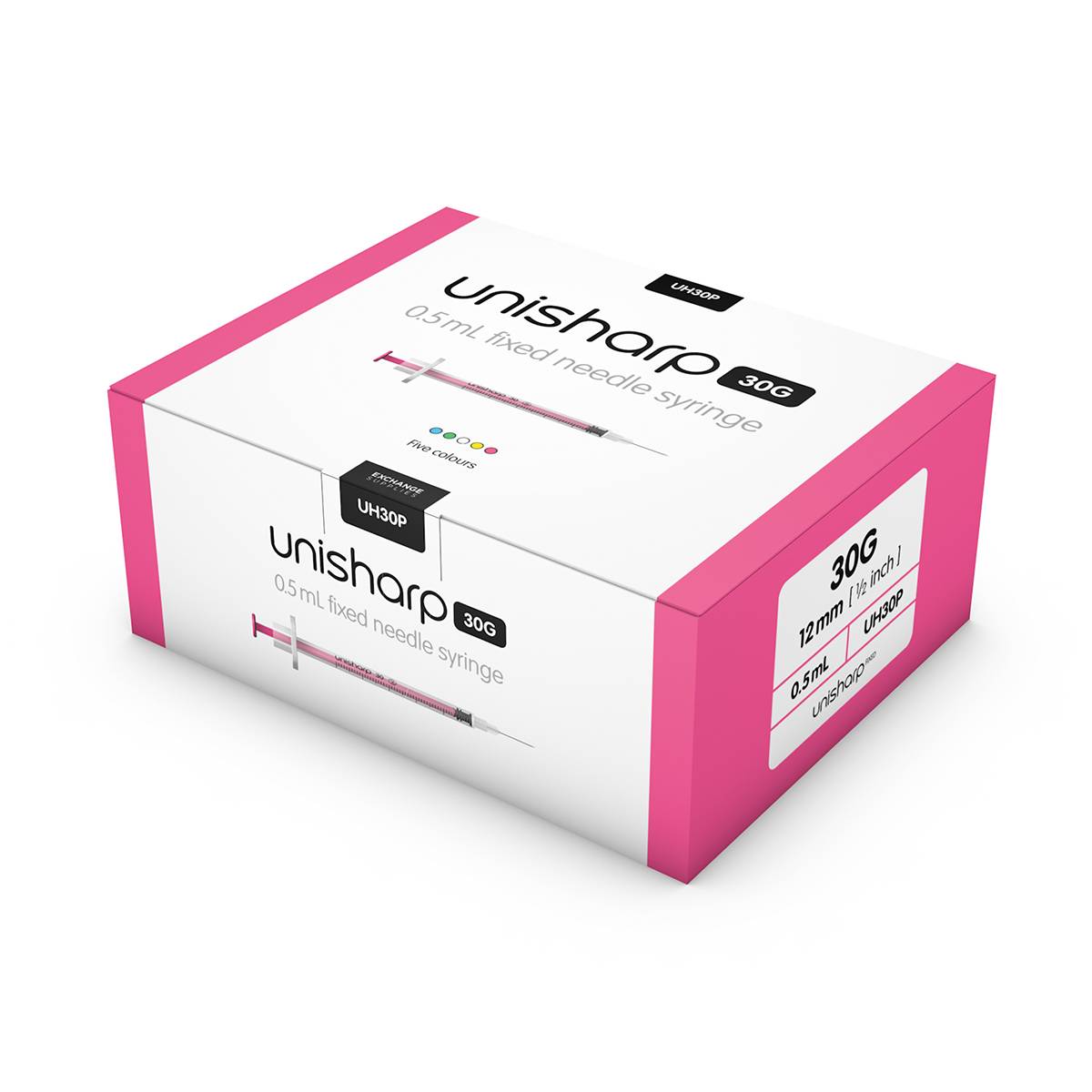 Seringue et aiguille Unisharp rose 0,5 ml 0,5 pouce 30 g u100