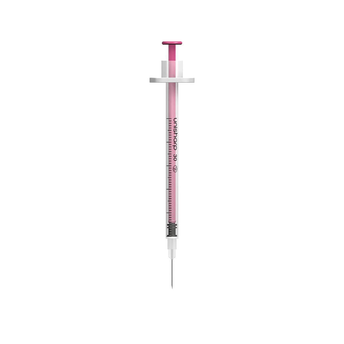 Seringue et aiguille Unisharp rose 0,5 ml 0,5 pouce 30 g u100