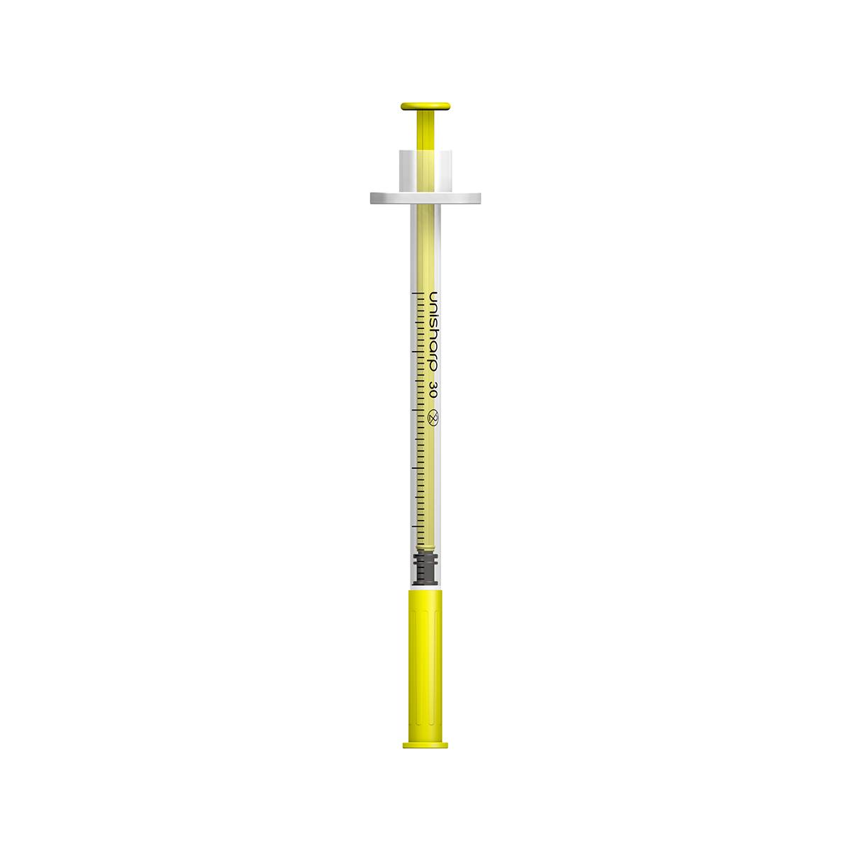 Seringue et aiguille Unisharp jaunes 0,5 ml, 0,5 pouce, 30 g, u100