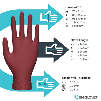 Gants en nitrile Unigloves Burgundy Pearl