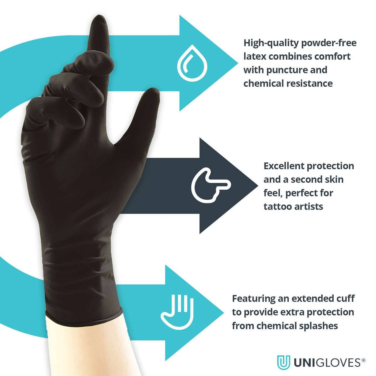 Unigloves Select Gants en latex noirs à manchette longue