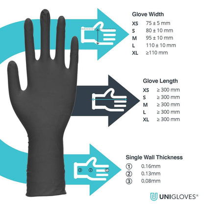 Unigloves Select Gants en latex noirs à manchette longue