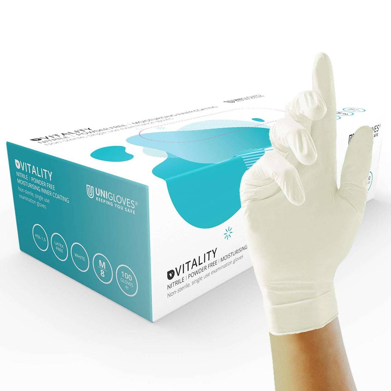 Gants en nitrile Unigloves Vitality avec revêtement intérieur hydratant